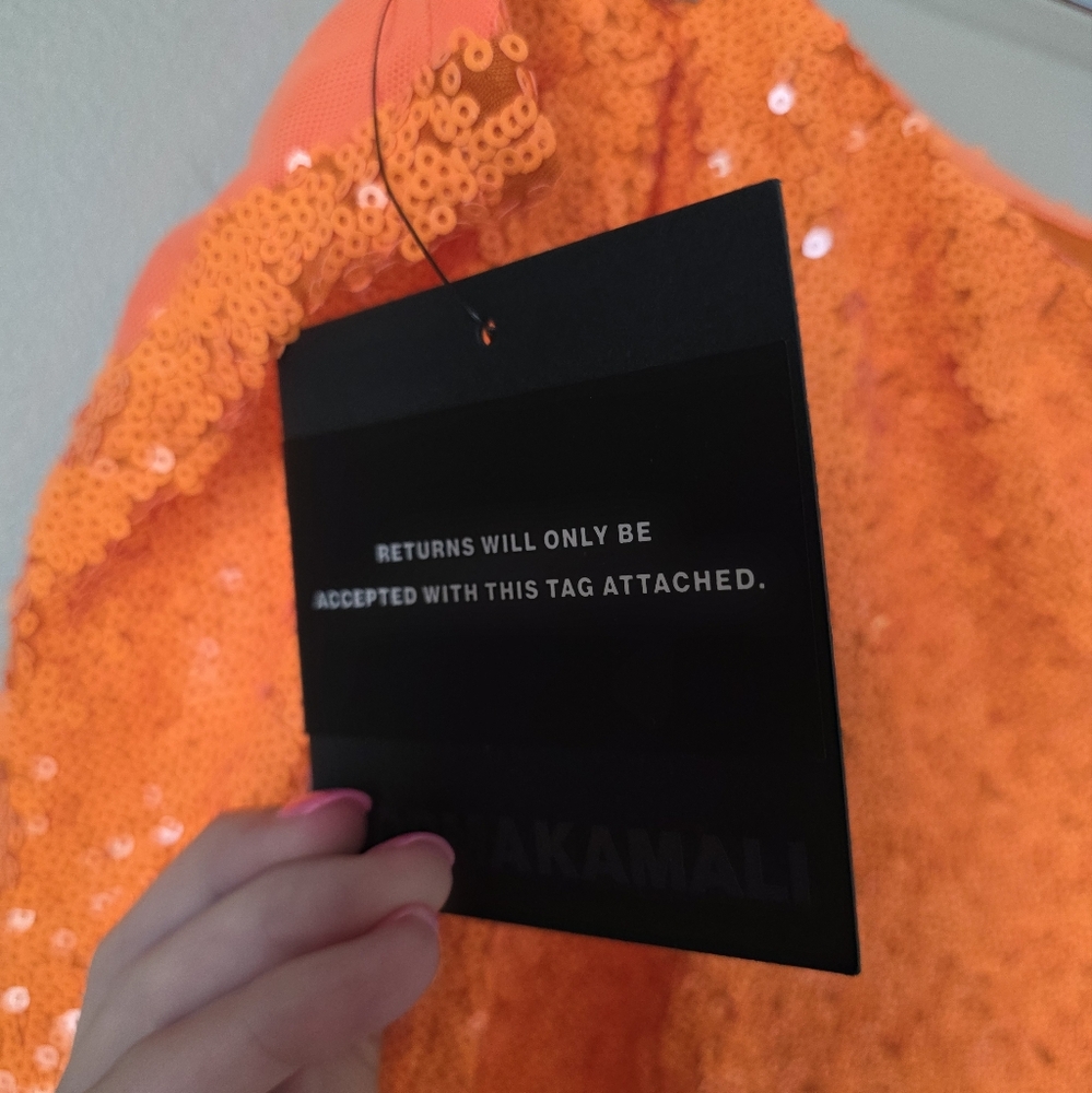 Norma Kamali Vibrant Orange Sequin Full Skirt Taylor Swift Life of a Showgirl - Picture 4 of 9